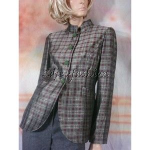 $3395 NWT GIORGIO ARMANI Burgundy Green Plaid Wool Silk Jacket 8